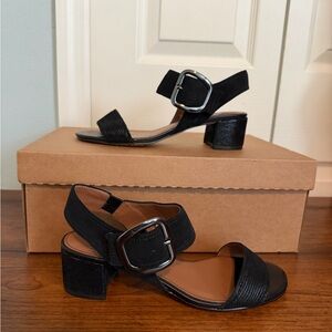 Donald J. Pliner Black Mid Block Heel Sandals with Buckle